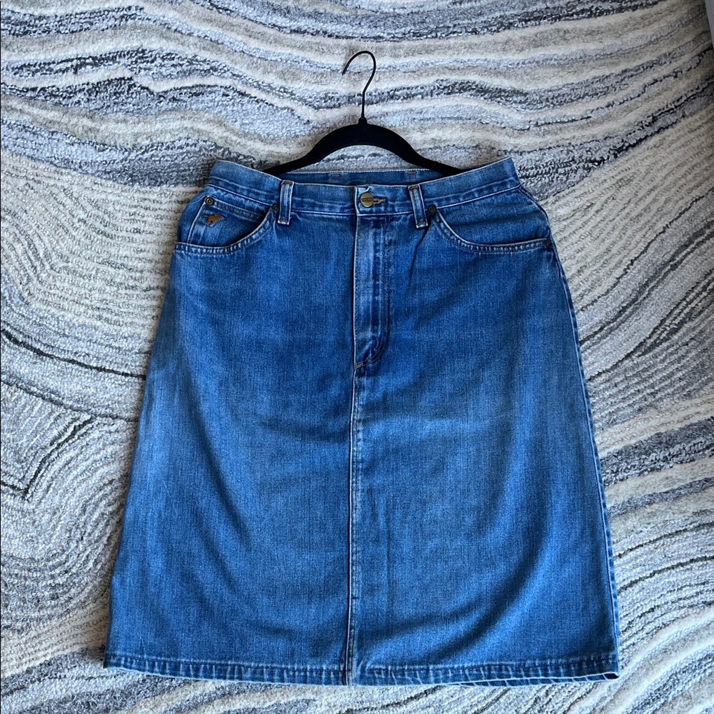 Vintage 80s Wrangler Soft Denim Pencil Skirt/Embroidered Horse High Waist Fest
